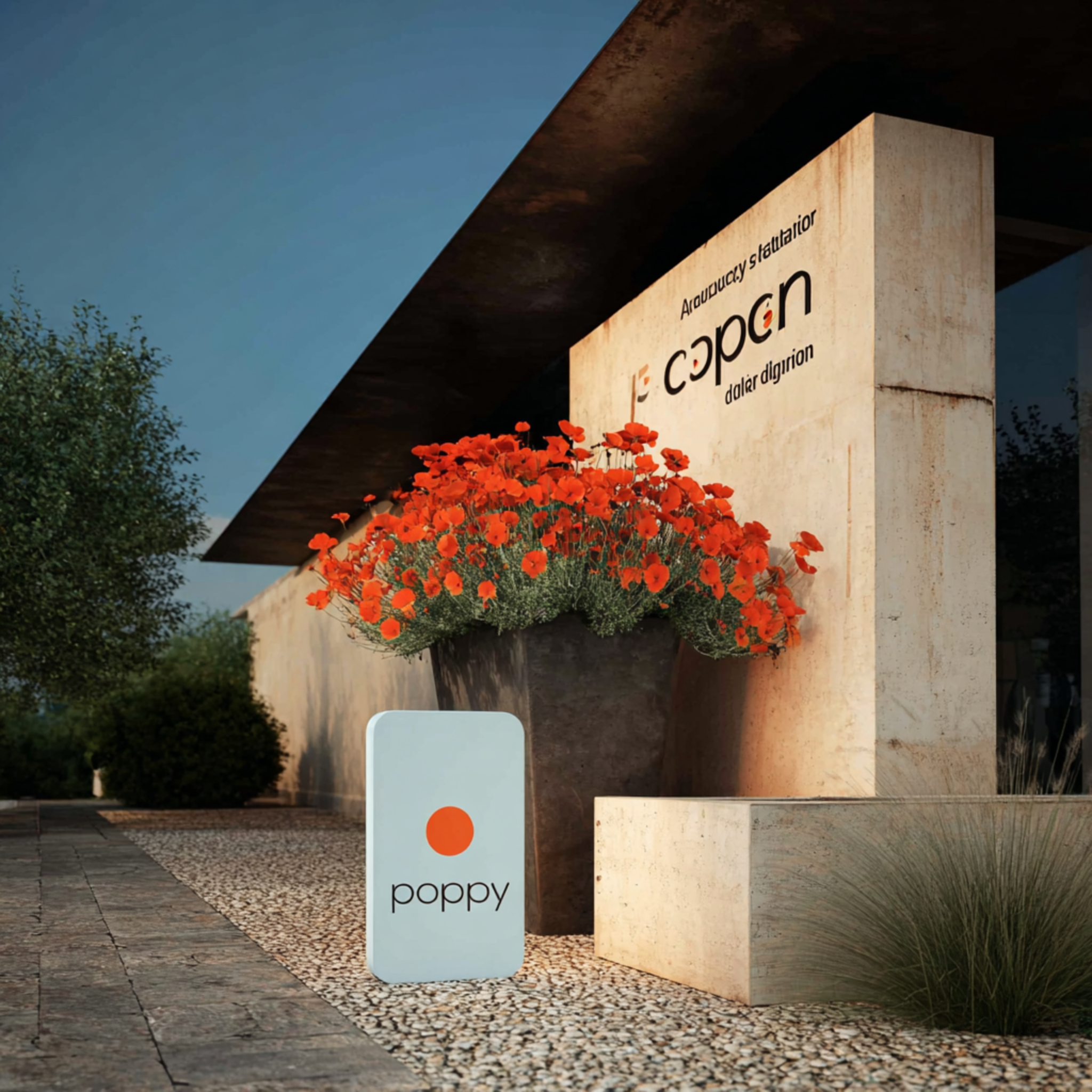 Poppy sign in a landscape setting
